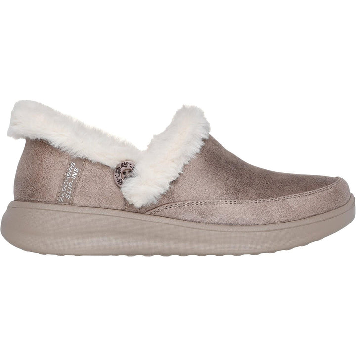 Women's Wide Fit Skechers 168114 Slip-ins Cozy Escape Slippers in Chestnut - Image 1
