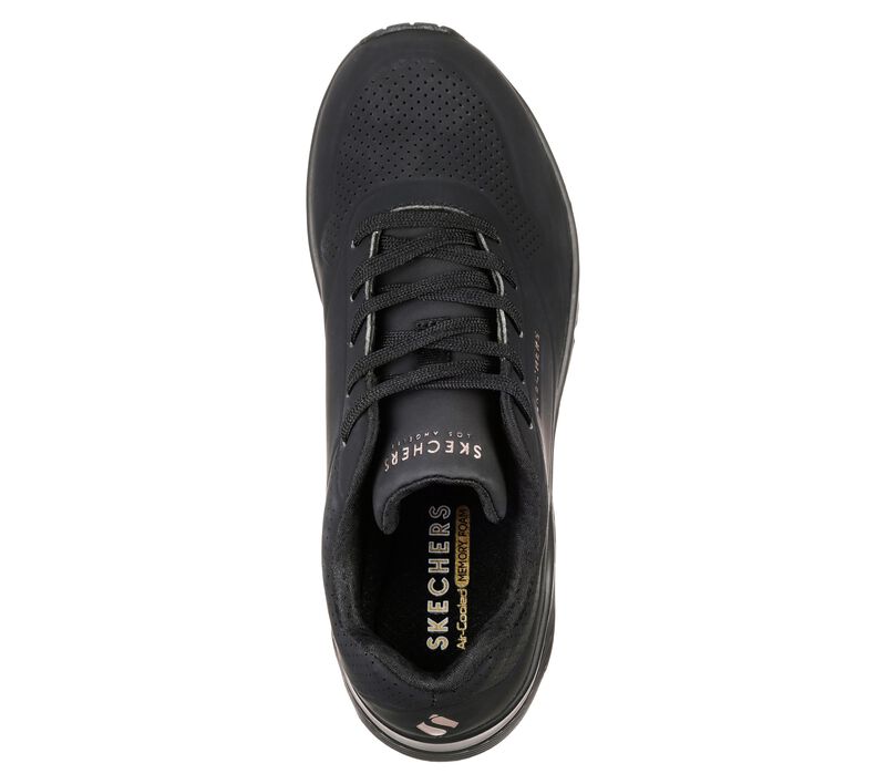 Women's Wide Fit Skechers 73690 Uno - Stand On Air Walking Street Wear Trainers - Black in Black - Image 4