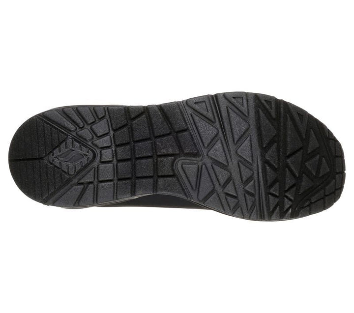 Women's Wide Fit Skechers 73690 Uno - Stand On Air Walking Street Wear Trainers - Black in Black - Image 1