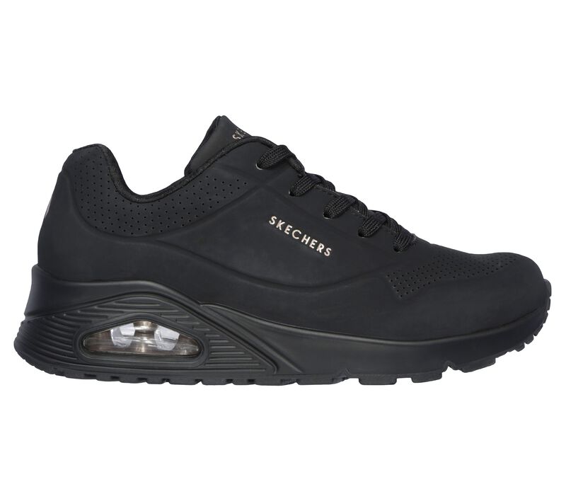 Women's Wide Fit Skechers 73690 Uno - Stand On Air Walking Street Wear Trainers - Black in Black - Image 2