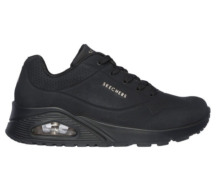 Women's Wide Fit Skechers 73690 Uno - Stand On Air Walking Street Wear Trainers - Black in Black - Image 1