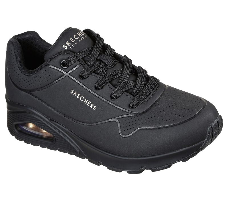 Women's Wide Fit Skechers 73690 Uno - Stand On Air Walking Street Wear Trainers - Black in Black - Image 3