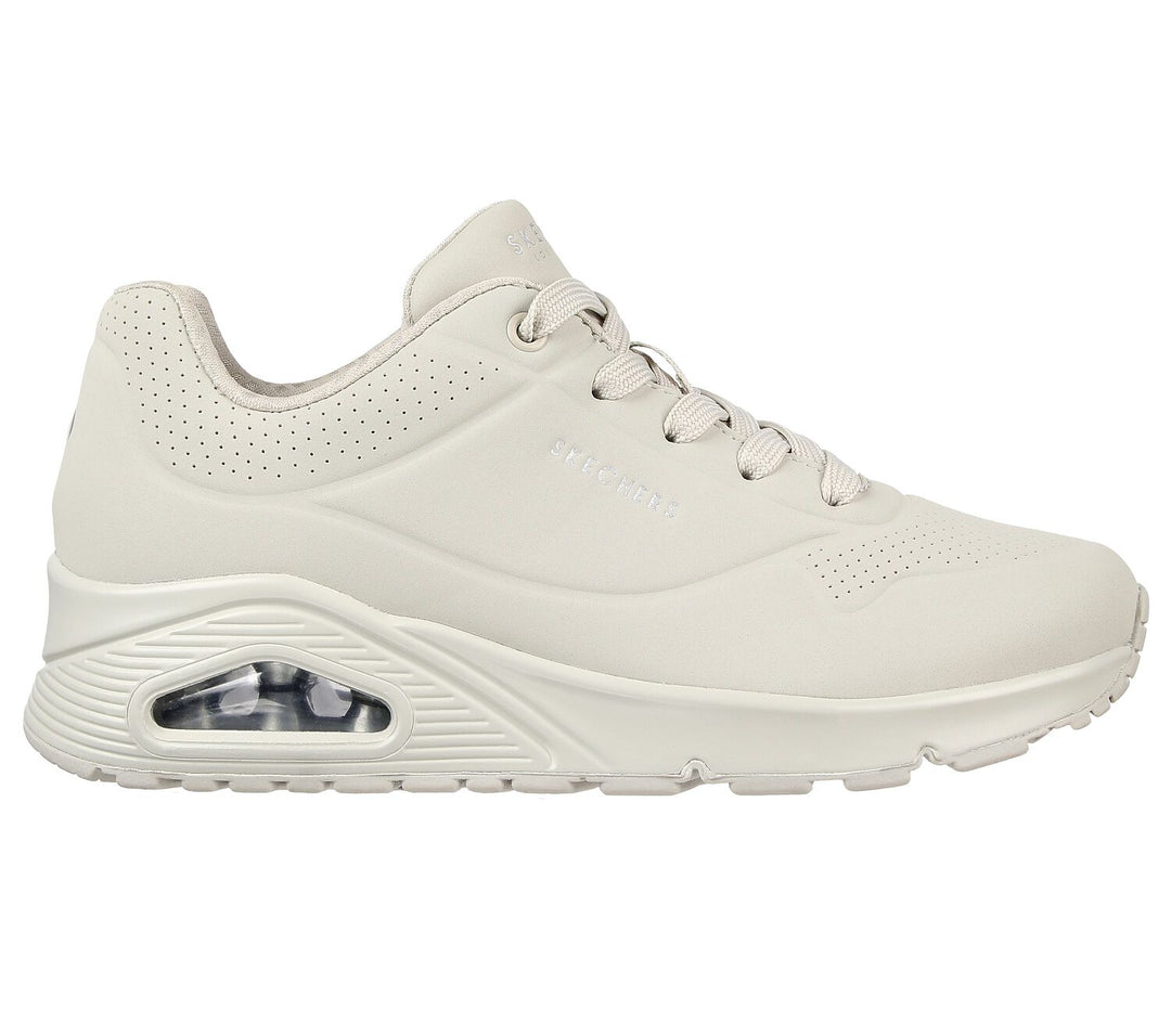 Women's Wide Fit Skechers 73690 Uno - Stand On Air Walking Street Wear Trainers - Off White in Off White - Image 2