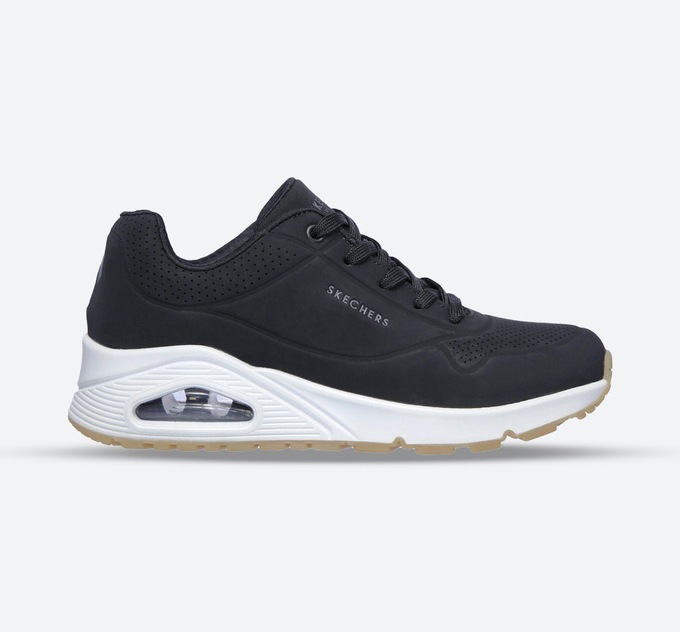 Women's Wide Fit Skechers 73690 Uno Stand On Air Walking Street Wear Trainers - Black/White in Black/White - Image 1