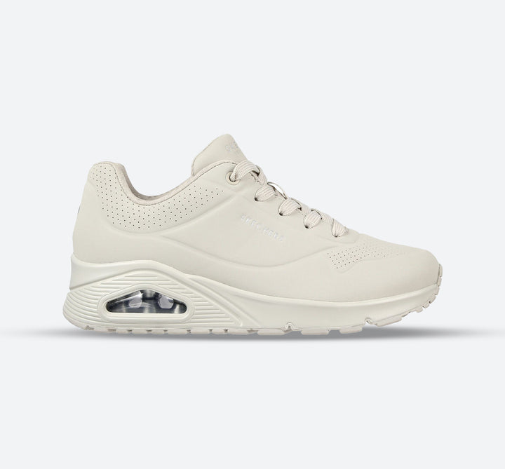 Women's Wide Fit Skechers 73690 Uno - Stand On Air Walking Street Wear Trainers - Off White in Off White - Image 1