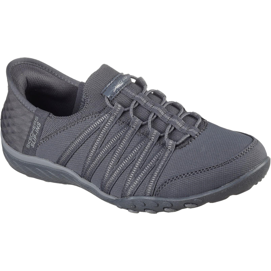 Women's Wide Fit Skechers 100593 Breathe Easy Roll Shoes in Black - Image 6