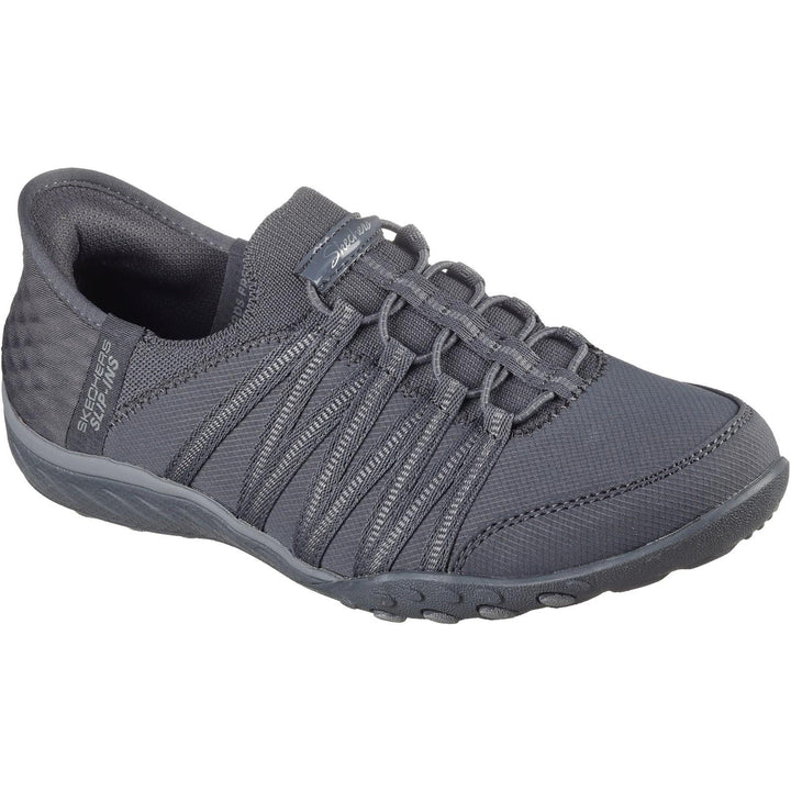 Women's Wide Fit Skechers 100593 Breathe Easy Roll Shoes in Black - Image 1