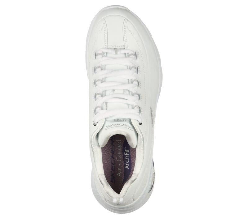 Women's Wide Fit Skechers 149146W Arch Fit Citi Drive Trainers in White/Silver - Image 5