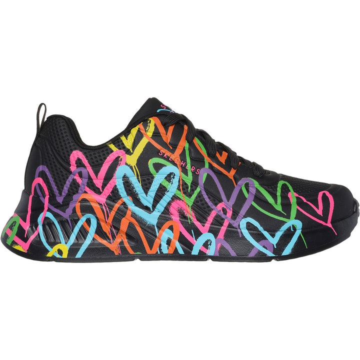 Women's Wide Fit Skechers 177977 Uno Lite Heart Of Hearts Trainers in Black/Multi - Image 1