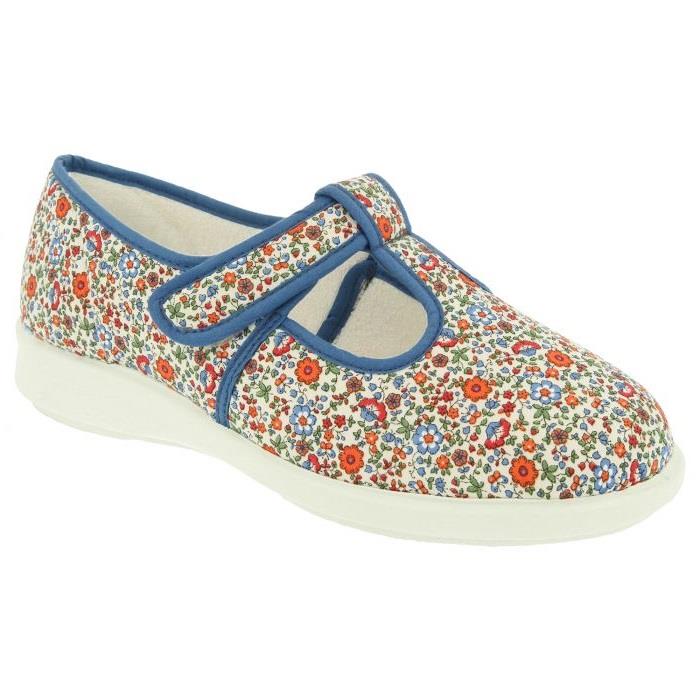 Women's Wide Fit DB Moorhen Shoes in Blue Multi Floral - Image 1