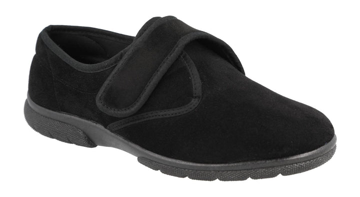 Men's Wide Fit DB Edison Slippers in Black Stretch Suedette - Image 1