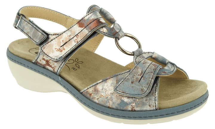 Womens Wide Fit DB Turtle Sandals in Beige Mottled Suede - Image 1