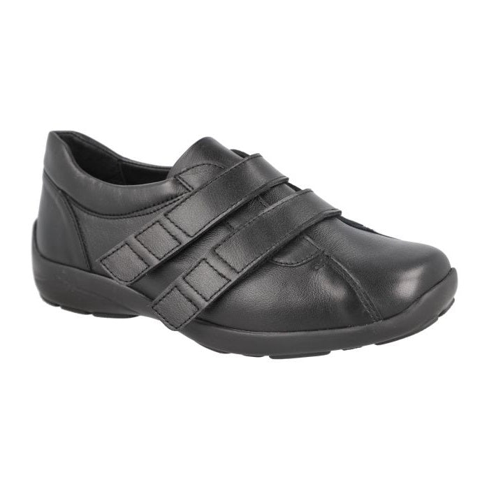 Women's Wide Fit DB Bullfinch Shoes in Black Leather - Image 3