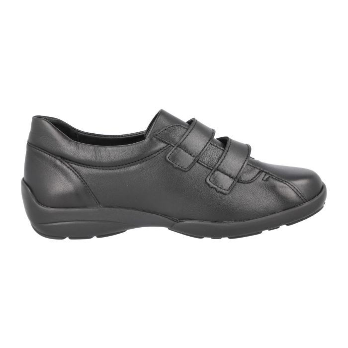 Women's Wide Fit DB Bullfinch Shoes in Black Leather - Image 4