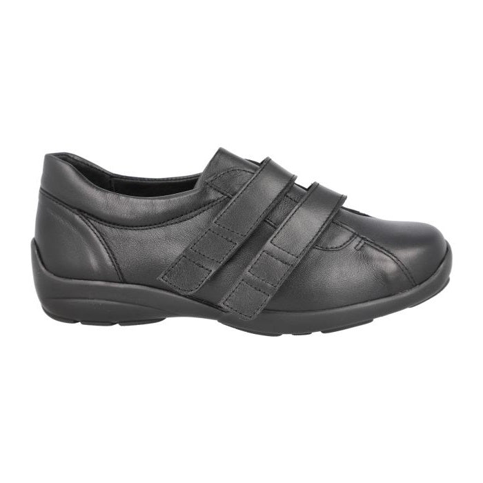 Women's Wide Fit DB Bullfinch Shoes in Black Leather - Image 1
