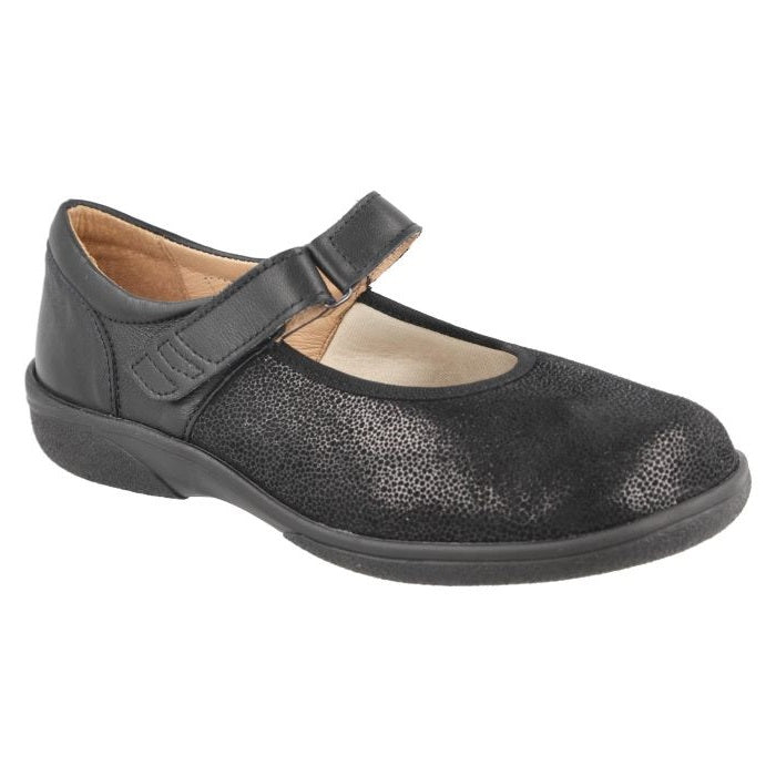 Women's Wide Fit DB Tansy Shoes in Black Leather / Stretch - Image 1