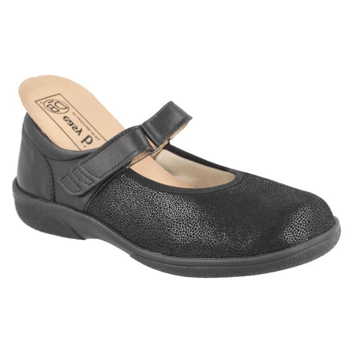 Women's Wide Fit DB Tansy Shoes in Black Leather / Stretch - Image 1
