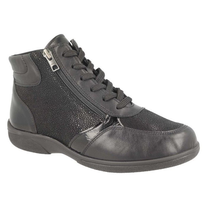 Women's Wide Fit DB Nova Boots in Black Leather / Patent / Stretch - Image 1
