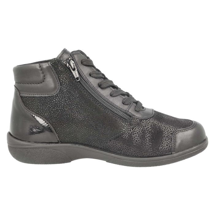 Women's Wide Fit DB Nova Boots in Black Leather / Patent / Stretch - Image 4