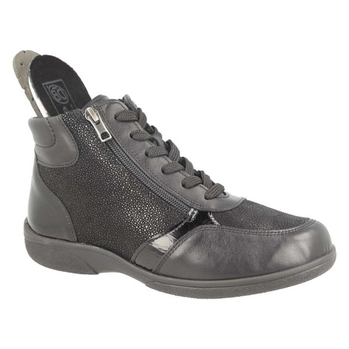 Women's Wide Fit DB Nova Boots in Black Leather / Patent / Stretch - Image 6