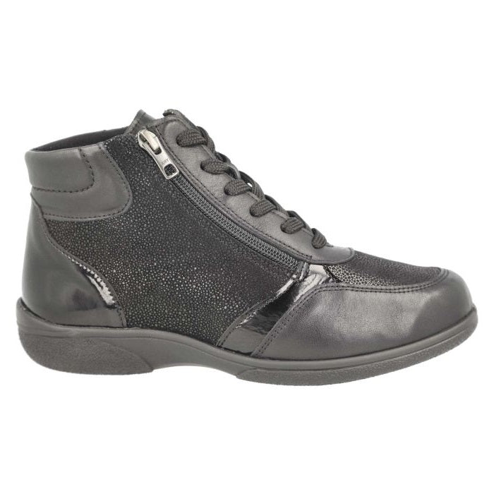 Women's Wide Fit DB Nova Boots in Black Leather / Patent / Stretch - Image 1