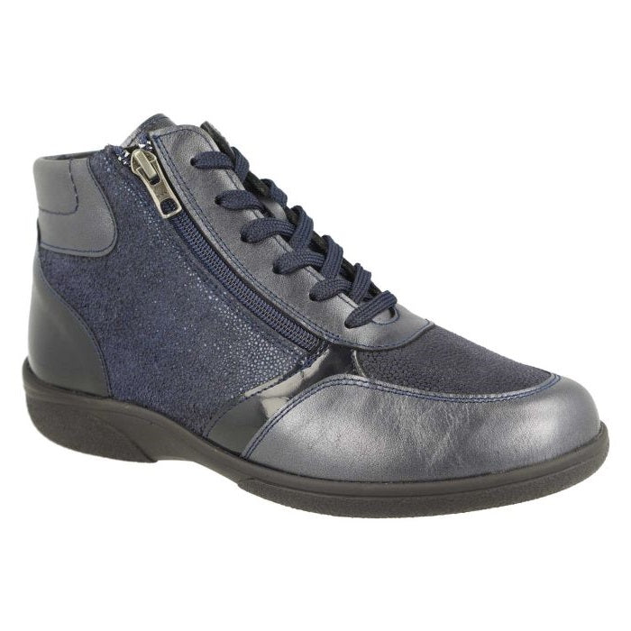 Women's Wide Fit DB Nova Boots in Black Leather / Patent / Stretch - Image 8
