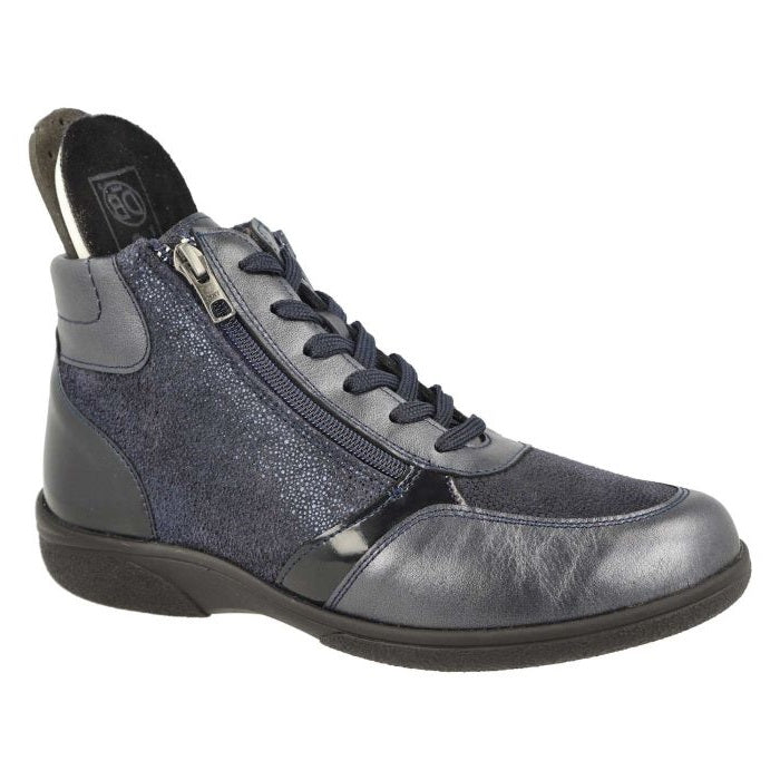 Women's Wide Fit DB Nova Boots in Black Leather / Patent / Stretch - Image 11