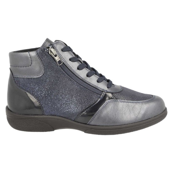 Women's Wide Fit DB Nova Boots in Black Leather / Patent / Stretch - Image 7
