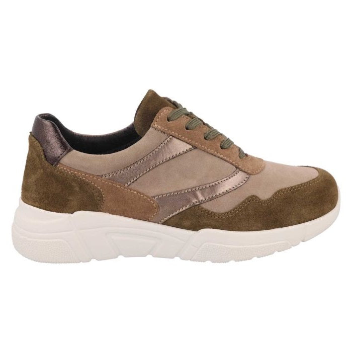 Women's Wide Fit DB Watercress Trainers in Beige Leather / Khaki Suede - Image 19