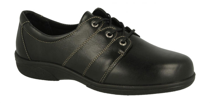 Womens Wide Fit DB Swan Shoes in Black Leather - Image 1