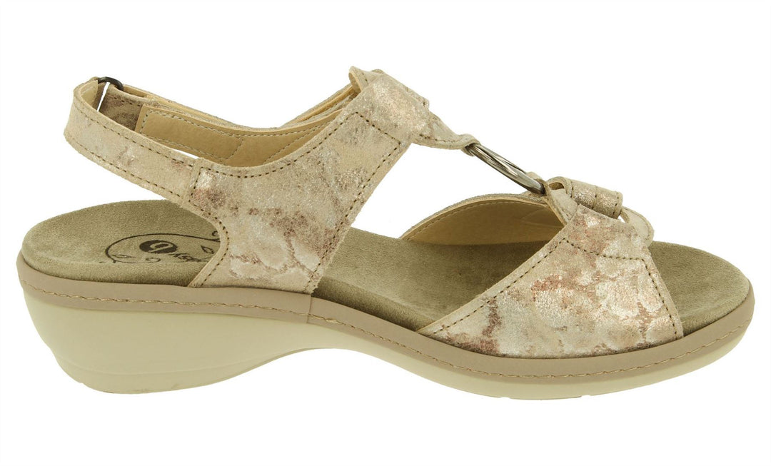 Womens Wide Fit DB Turtle Sandals in Beige Mottled Suede - Image 4