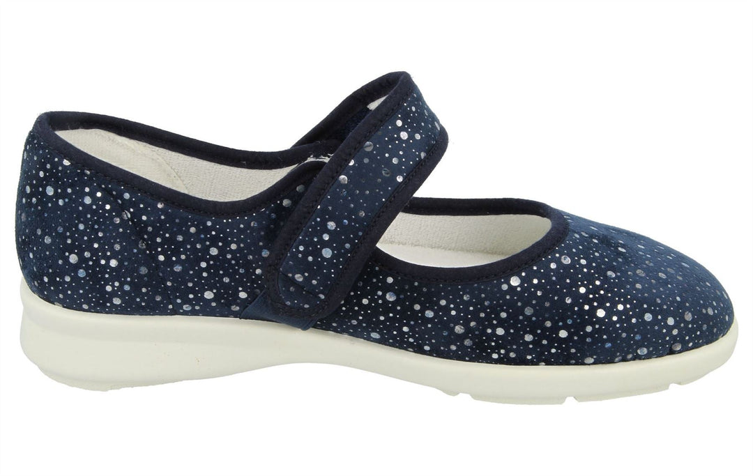 Womens Wide Fit DB Bombay Canvas Shoes in Navy Stretch - Image 4