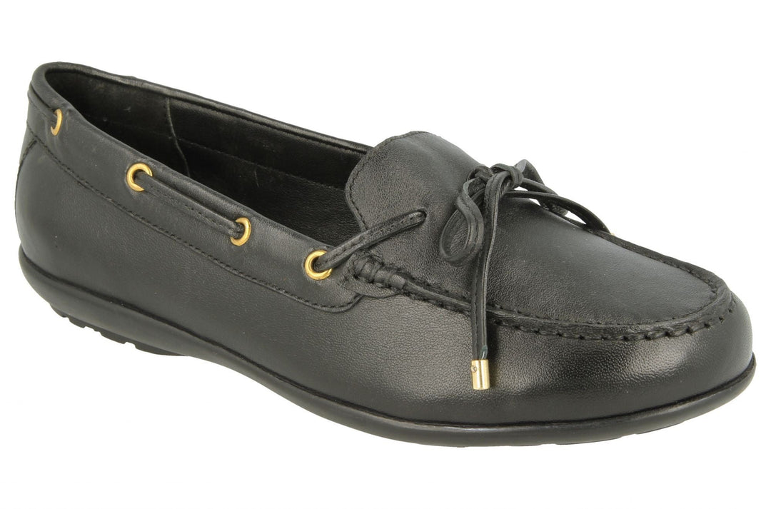 Womens Wide Fit DB Bow Shoes in Black Leather - Image 2
