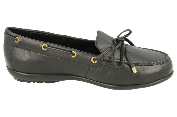 Womens Wide Fit DB Bow Shoes in Black Leather - Image 1