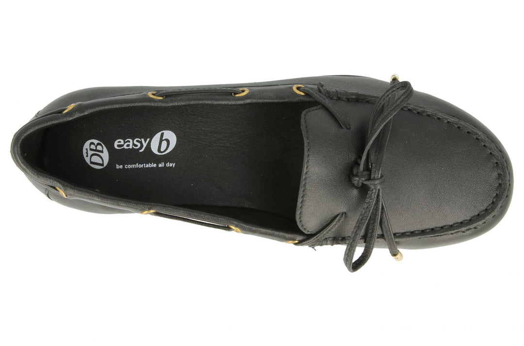 Womens Wide Fit DB Bow Shoes in Black Leather - Image 4