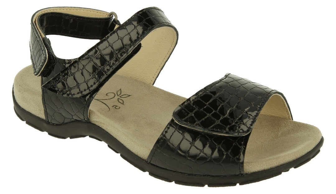 Womens Wide Fit DB Sussex Sandals in Black Patent Reptile - Image 3
