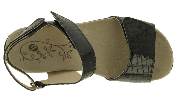 Womens Wide Fit DB Sussex Sandals in Black Patent Reptile - Image 1