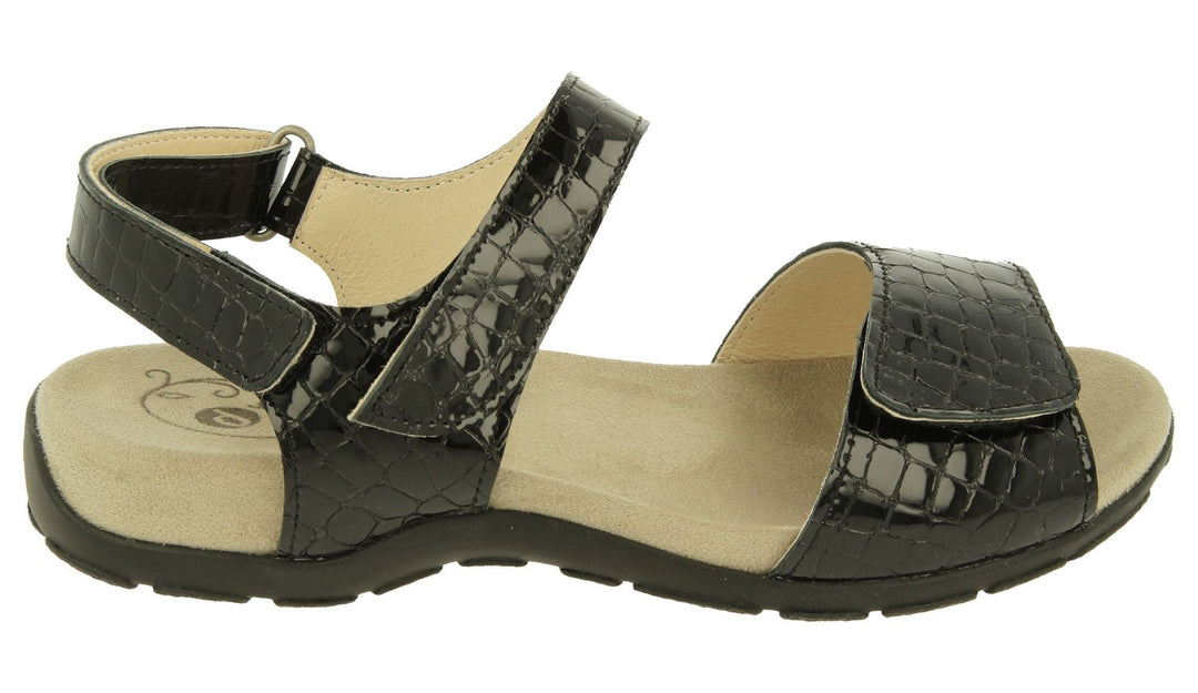 Womens Wide Fit DB Sussex Sandals in Black Patent Reptile - Image 2