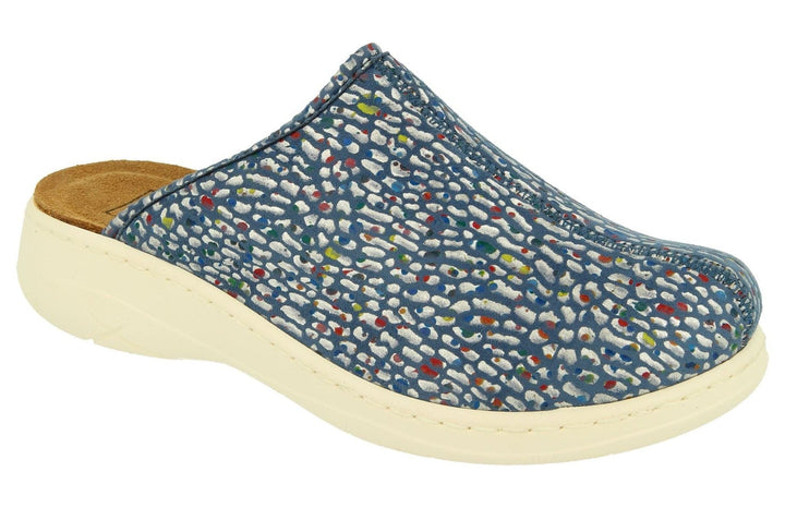 Womens Wide Fit DB Saffron Mules in White Textile - Image 1