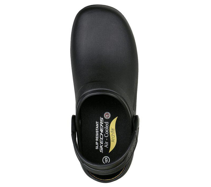 Women's Wide Fit Skechers 108067 Riverbound Pasay Arch Fit Clog Shoes in Black - Image 1