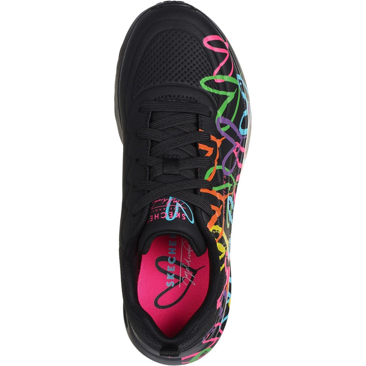 Women's Wide Fit Skechers 177977 Uno Lite Heart Of Hearts Trainers in Black/Multi - Image 1