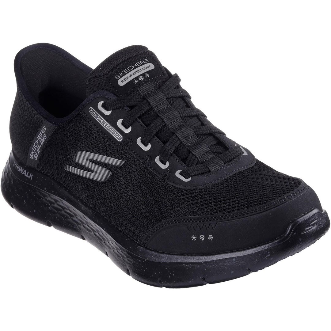 Men's Wide Fit Skechers 216330 Slip-ins Go Walk Flex 100% Waterproof Trainers - Black in Black - Image 3