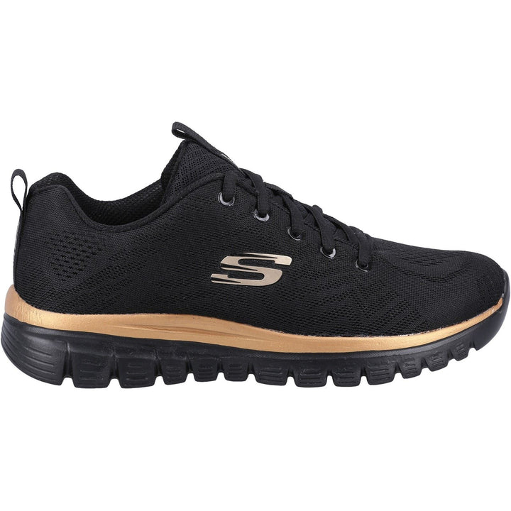 Women's Wide Fit Skechers 12615 Graceful Get Connected Sports Trainers - Black/Rose Gold in Black/Rose Gold - Image 1
