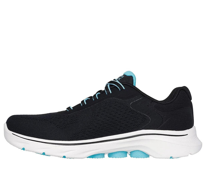 Women's Wide Fit Skechers 125215 Go Walk 7 Cosmic Waves Trainers in Black/Turquoise - Image 1