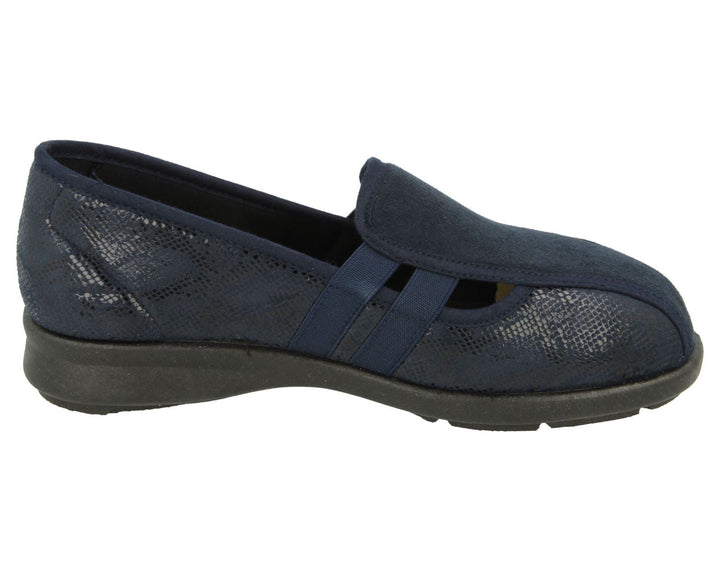 Womens Wide Fit DB Peterborough Shoes in Navy Suedette / Stretch - Image 1