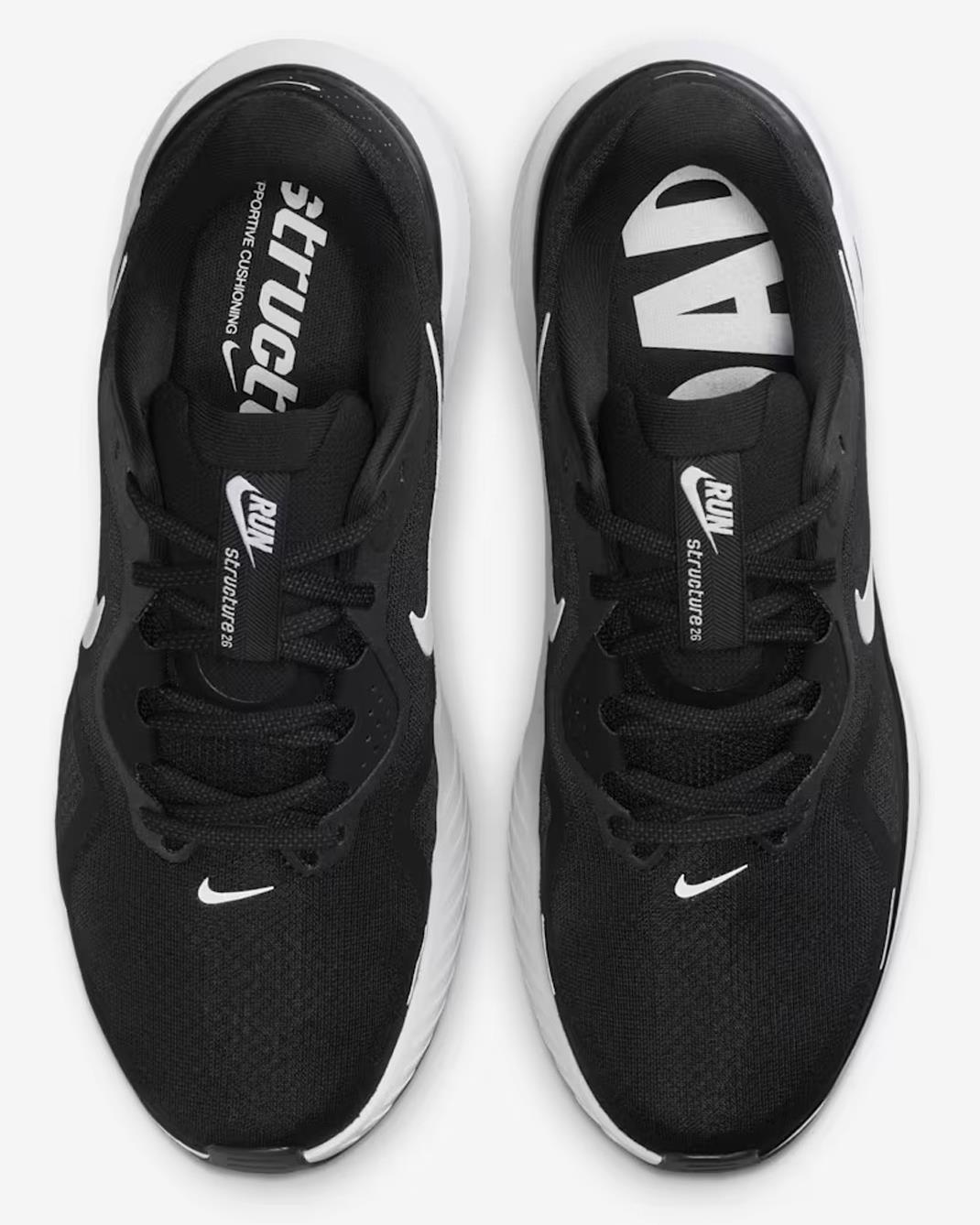 Men's Wide Fit Nike HQ2588-001 Structure 26 Running Stability Trainers in Black/White - Image 7