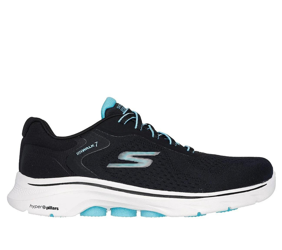 Women's Wide Fit Skechers 125215 Go Walk 7 Cosmic Waves Trainers in Black/Turquoise - Image 2