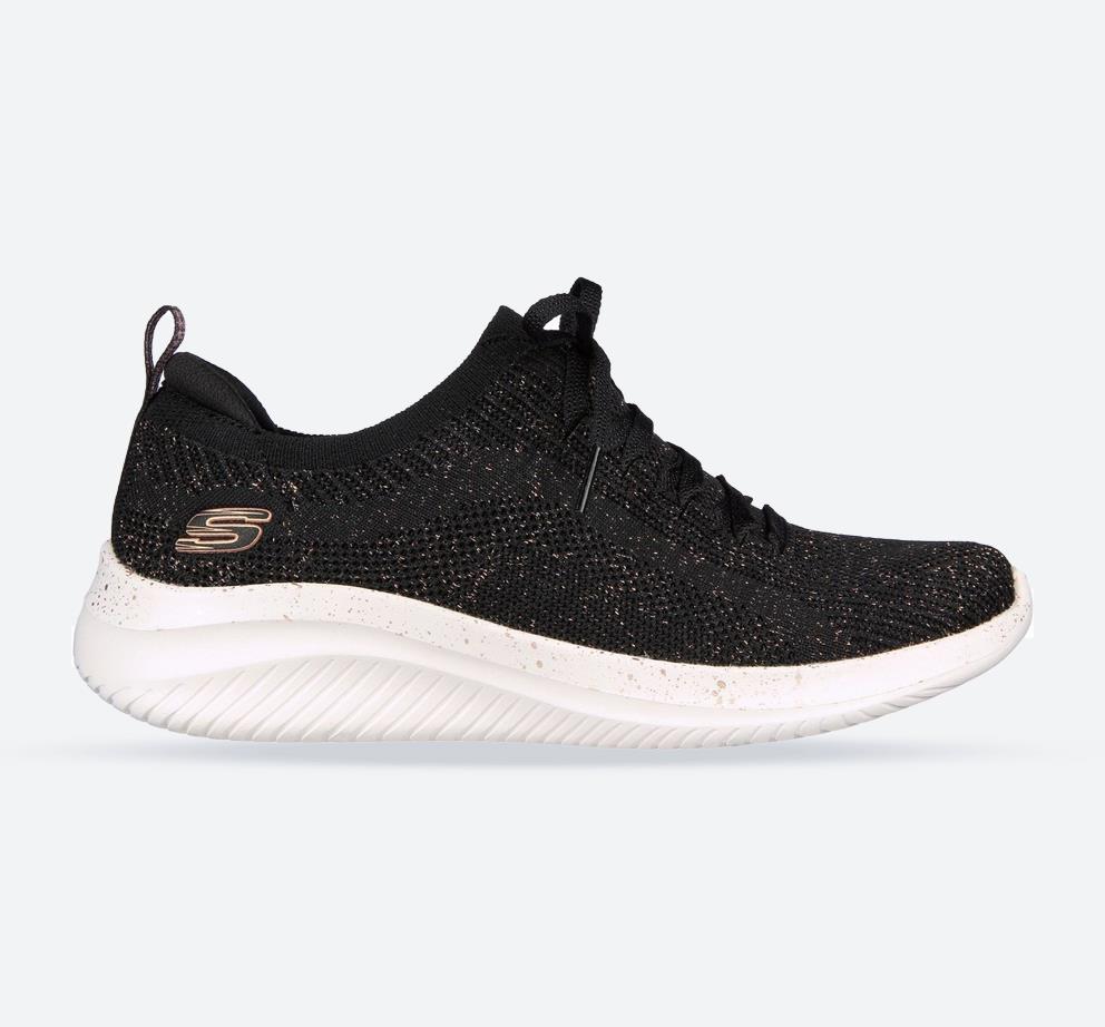 Women's Wide Fit Skechers 149865 Ultra Flex 3.0 Let's Dance Trainers - Black/Rose Gold in Black/Rose Gold - Image 1