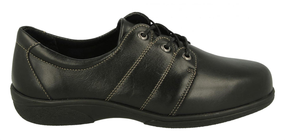 Womens Wide Fit DB Swan Shoes in Black Leather - Image 2