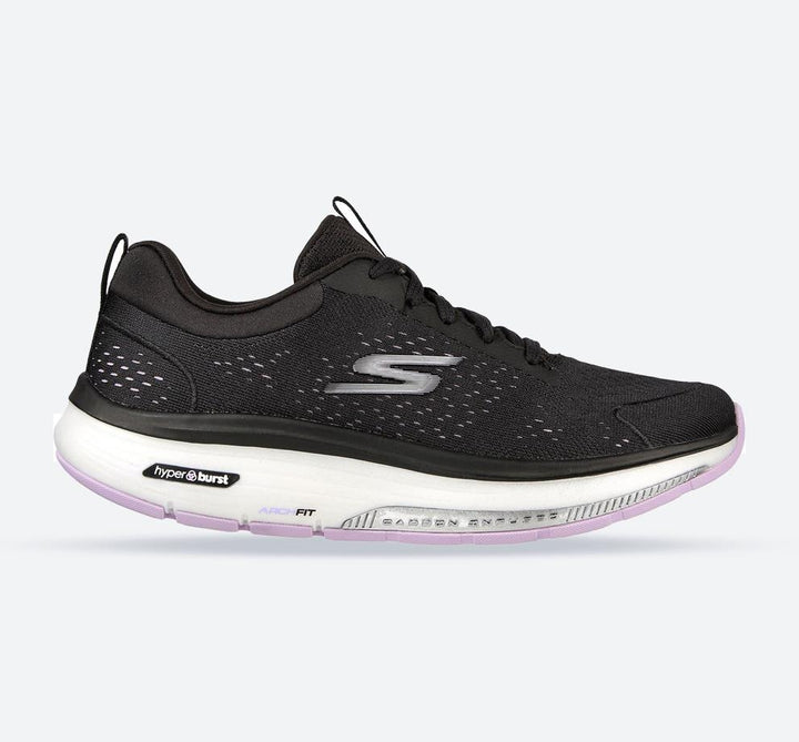 Women's Wide Fit Skechers 124933  Go Walk Workout Walker Trainers - Black/Lavender in Black/Lavender - Image 1